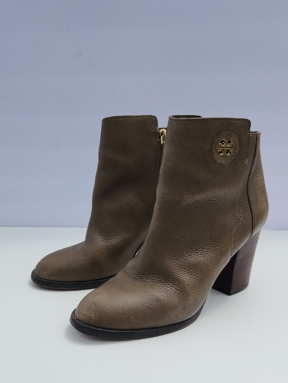 Tory Burch Junction Women's Porcini Tumbled Leather Ankle Booties Size 9 - Picture 3 of 16